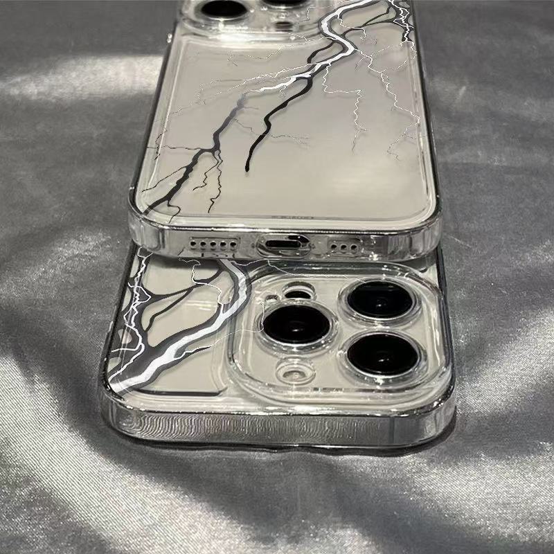 Lightning simple en blanco y negro para iphone16promax funda para teléfono móvil transparente Apple 15 anti-caída 14pro1 3/12