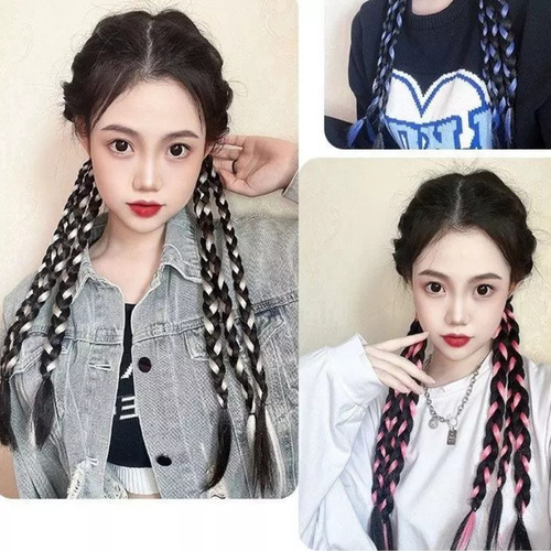 wig female high ponytail sweet cool girl natural highlights braided long ponytail boxing braids wig social media hairpiece