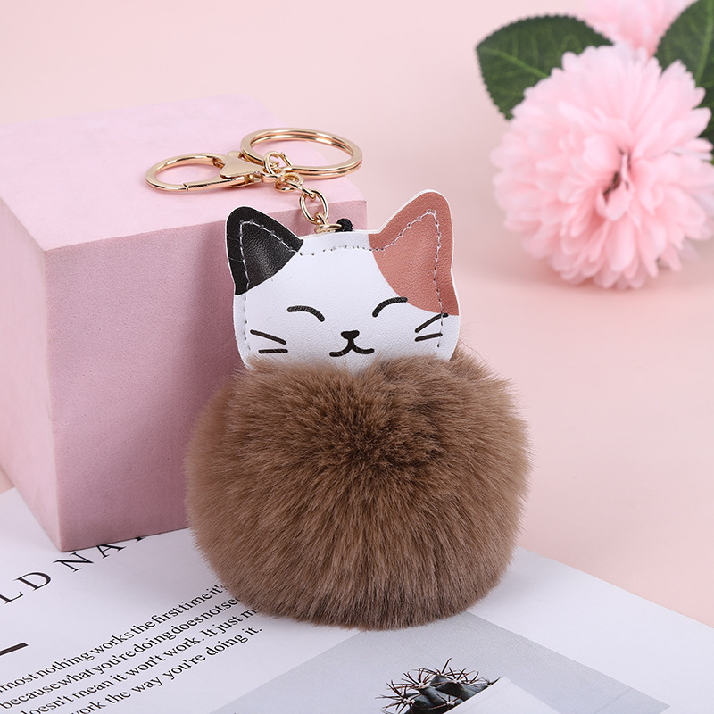 21g Weight Cute Cat Pu Leather Alloy Plush Printing Bag Pendant Keychain