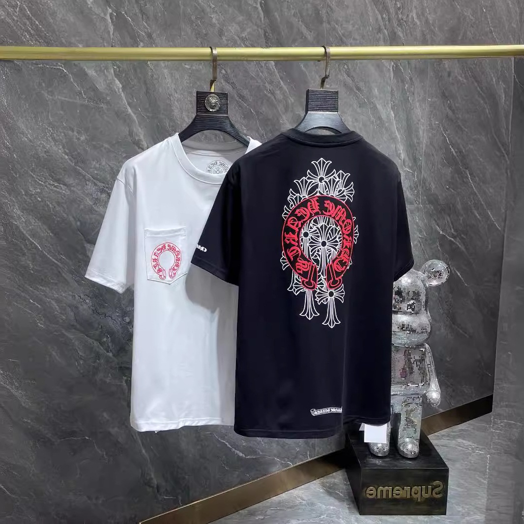 高版本克罗芯春夏新款Chrome Hearts经典大马蹄十字花梵文短袖T恤