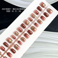 預製甲片酒紅法式香檳鑽甲油膠噴塗腮紅漸變顯白手工穿戴甲工廠