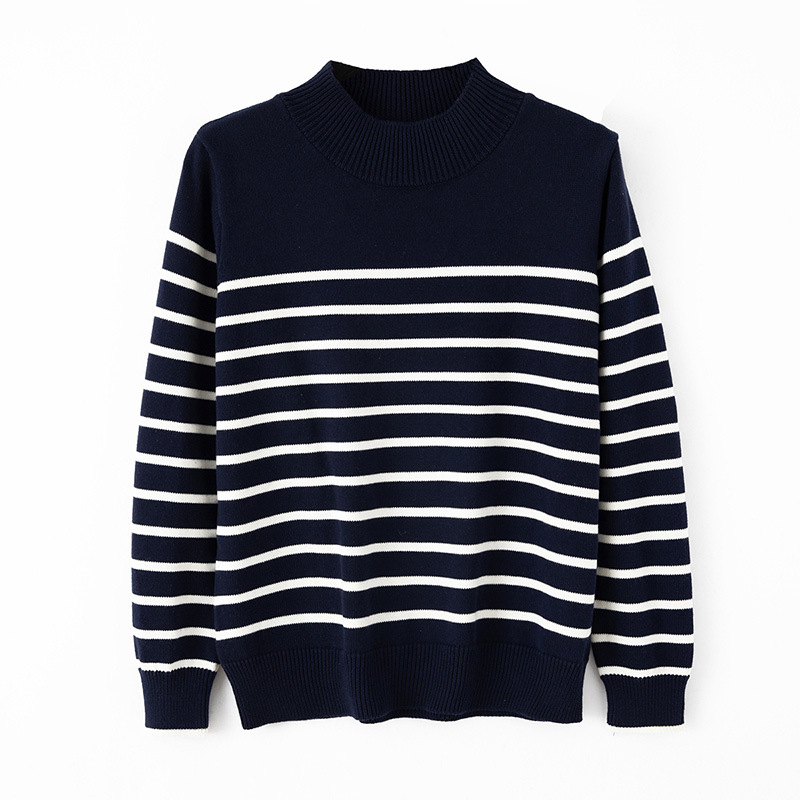 秋冬毛衣中高端秋冬新款套头衫看图打版女装条纹长袖休闲针织衫