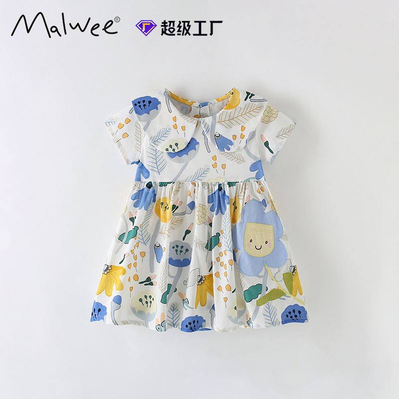 Vestido de niña malwee transfronterizo verano nuevo vestido de princesa de moda europea y americana vestido infantil de mangas cortas