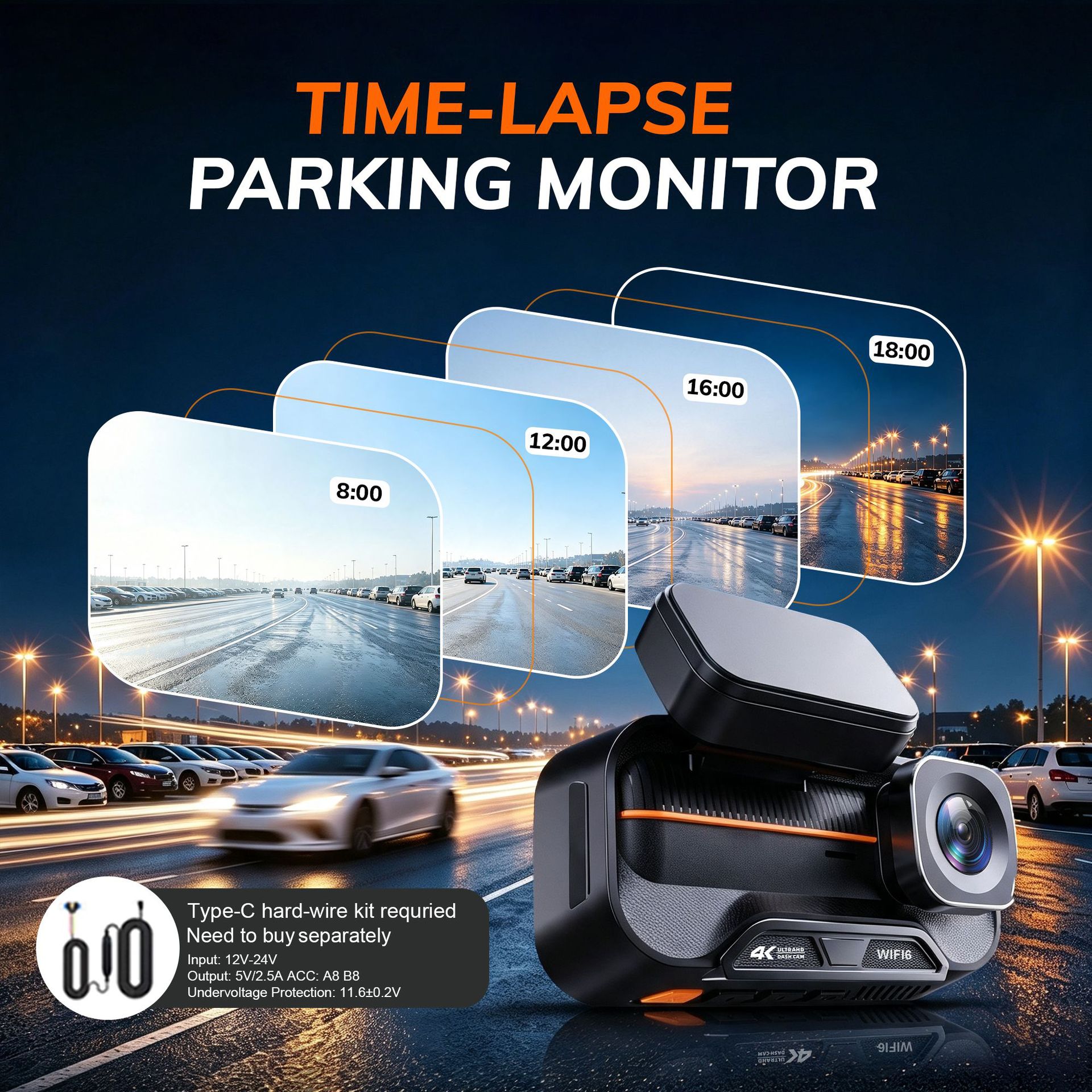 Cross-border 4K front and rear dual-recording dashcam WiFi6 mobile app connected car video recorder for foreign trade