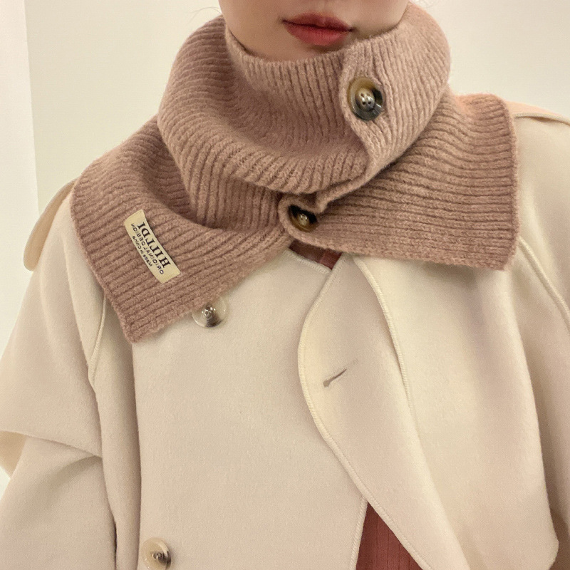 Otoño y invierno coreano de cuello alto chaqueta de lana de punto botón de cuello para mujeres caliente de color sólido cuello abierto cuello falso