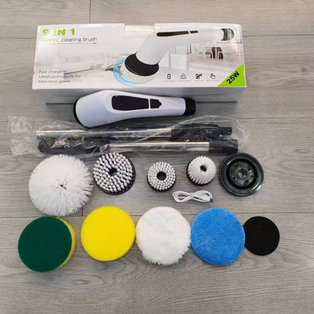 Cross-border household kitchen and bathroom glass cleaning brush, versatile for both long and short handles, powerful electric multi-functional cleaning brush