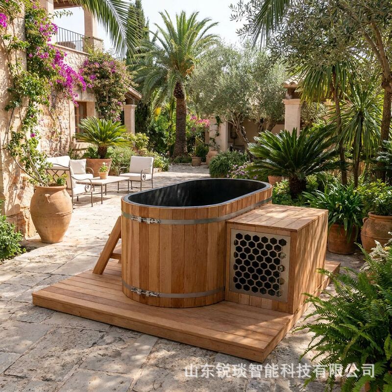 Commercial Oval Red Cedar Ice Bath Tub Single/Double Person Cold Immersion Bathtub with Stainless Steel Liner and Constant Temperature Refrigeration for Cold Water Commercial Oval Red Cedar Ice Bath Tub Single/Double Person Cold Immersion Bathtub with Stainless Steel Liner and Constant Temperature Refrigeration for Cold Water