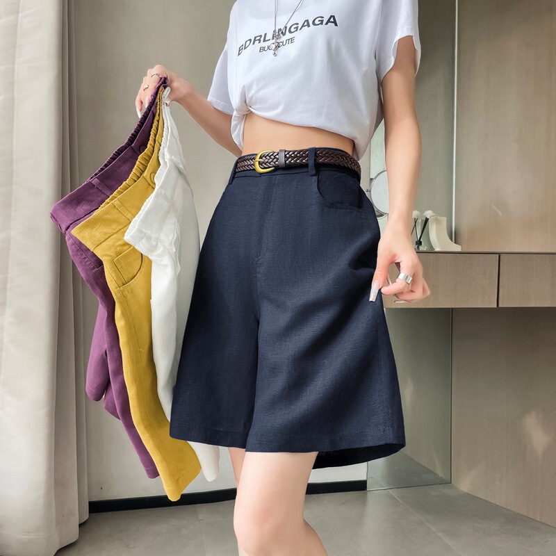 Tencel Linen Suit Shorts for Women, Summer Thin Style, 2026 New Model, Loose Fit, Slimming A-Line Wide-Leg Five-Point Mid-Length Shorts