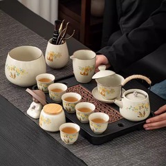 汝窯工夫茶器セット家庭用リビング陶磁器ティーポット蓋碗茶杯中国式茶盤セット茶器プレゼント