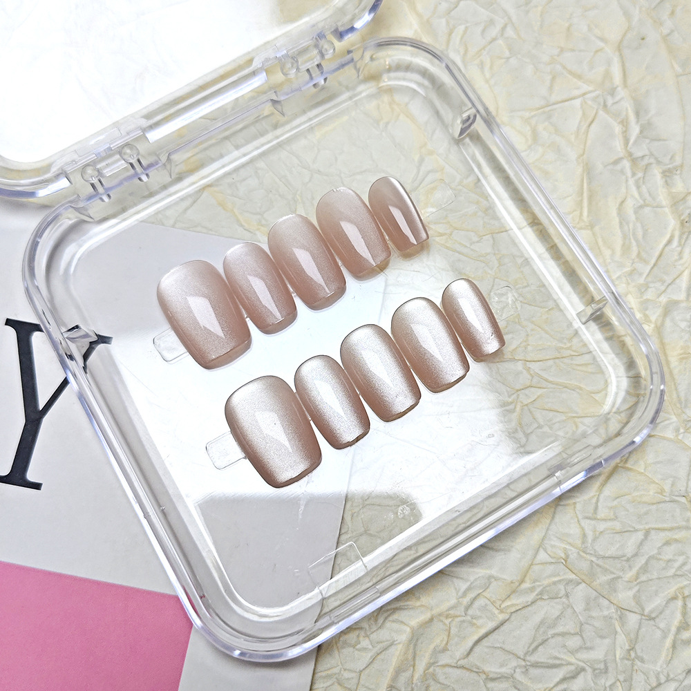 10 piezas de uñas postizas de lujo discretas, cálido, rosa nude, corto, uñas de vestir, ojos de gato en forma de escalera, uñas simples image 3