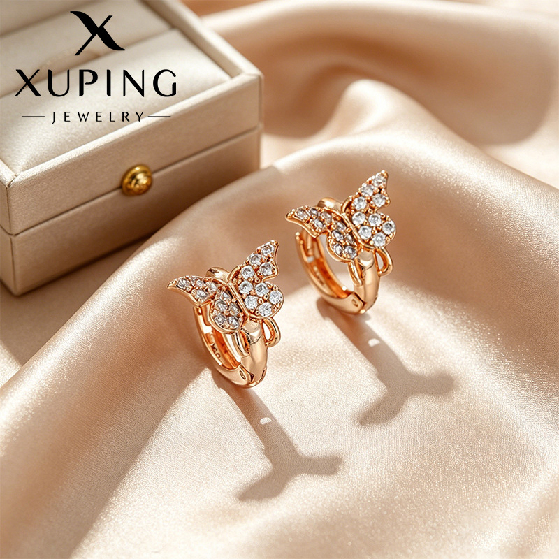 Xuping nicho de diseño retro mariposa orejas de cobre aleación de cobre chapado 18k aretes rusos orejas al por mayor mujeres
