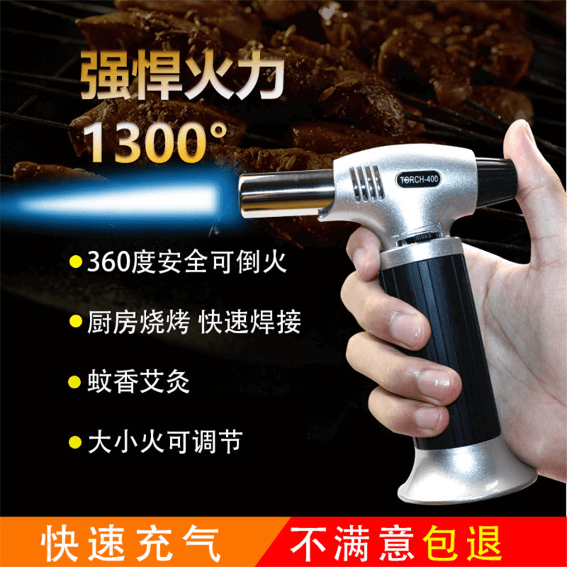Factory cross-border large fire high temperature moxibustion cigar barbecue baking metal spray gun lighter windproof batch
