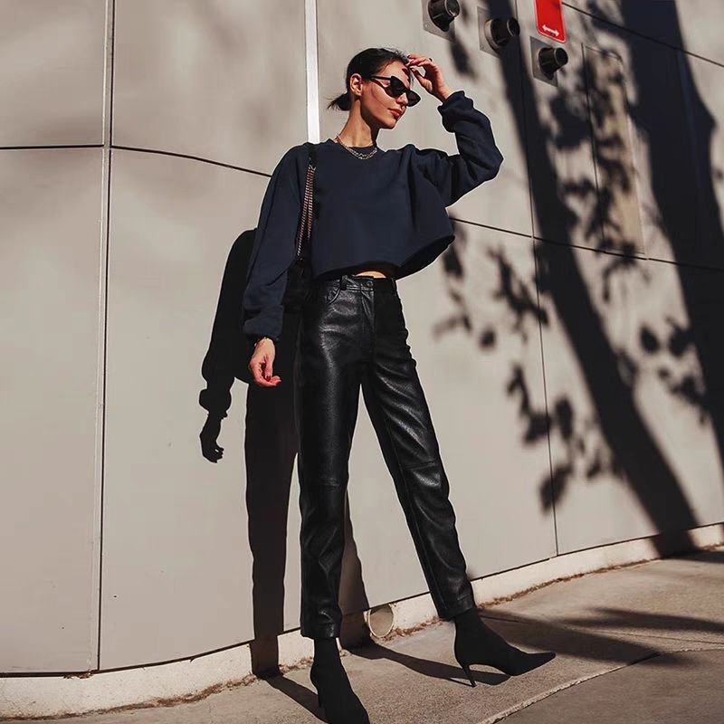 2026 Trendy Leather Pants Windproof Women's New Autumn and Winter Style Casual Korean Version Pu Leather Straight Loose Pants 2026 Trendy Leather Pants Windproof Women's New Autumn and Winter Style Casual Korean Version Pu Leather Straight Loose Pants