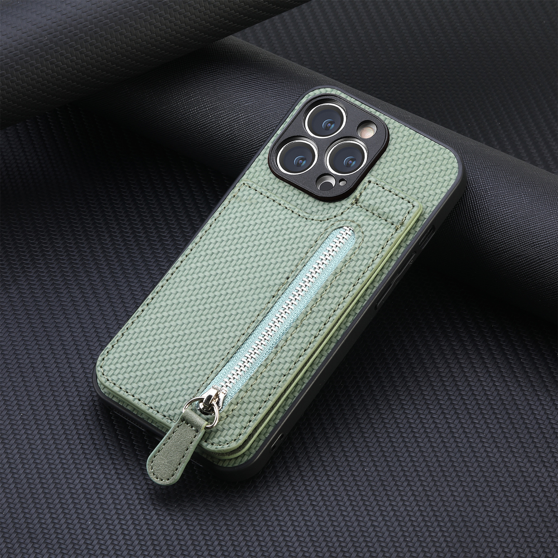 TechGlobe Compatible With IPhone 17 Flip Holder Phone Case Wallet Stand Zipper Bag Card Slot Protective Cover_voghion.com