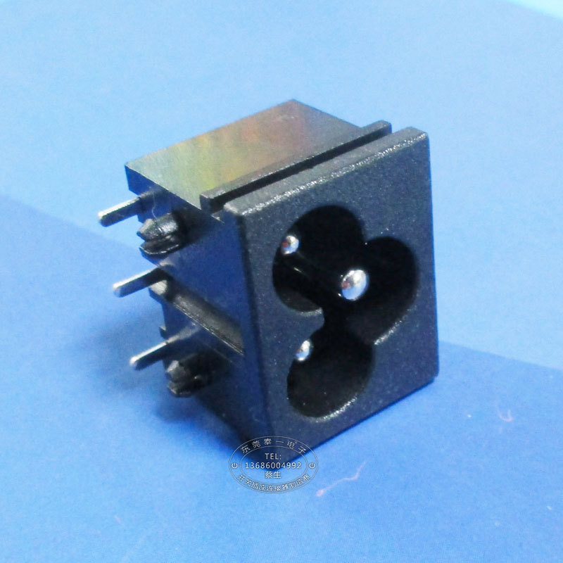 电源三芯小梅花尾AC输入母座 面板尺寸23*18实心铜梅花型插座DB-6