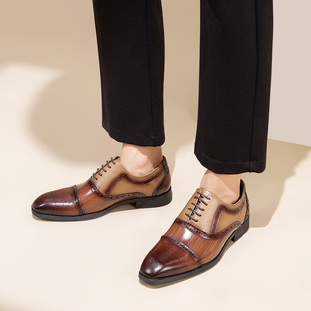 Men's British Style Square Toe Lace-up Brogue Leather Casual Shoes_voghion.com