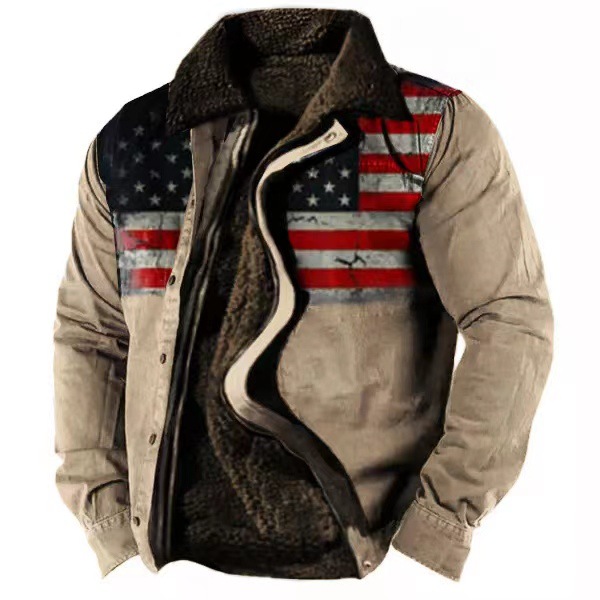 Cross-border en stock bolsillo de costura lateral engrosada casual cremallera suelta Lobo marrón Chaqueta de algodón de manga larga para hombres jóvenes