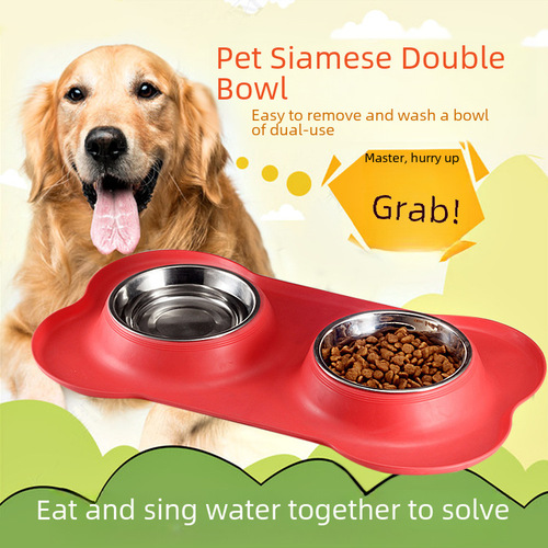 Pet bowl, dog bowl, bone-shaped feeding bowl, pet stainless steel, combined double bowl food utensil for pets