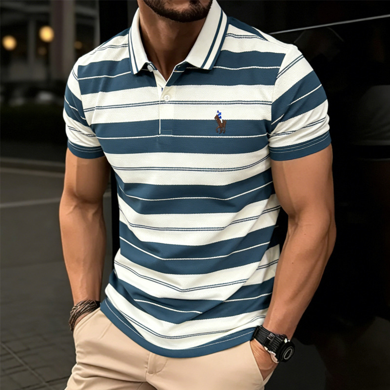 Special Offer~~Short-Sleeved Polo Shirt, Fashionable and Casual Men's Summer New Style, Embroidered Pony Logo Top with Turn-Down Collar