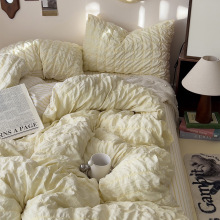 韩版公主风泡泡纱双拼四件套少女心被套床单学生宿舍三件套批发