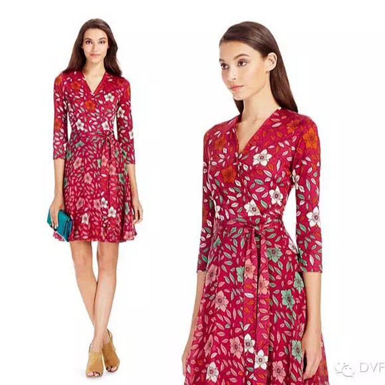 New Summer Dress with Ruffles, Pleated Chiffon Floral Dress, Red Cross-Border Women's Wrap Dress, Slim Fit