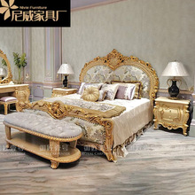 亚历山大欧式床公主床别墅卧室家具主卧实木雕花床样板间1.8米布