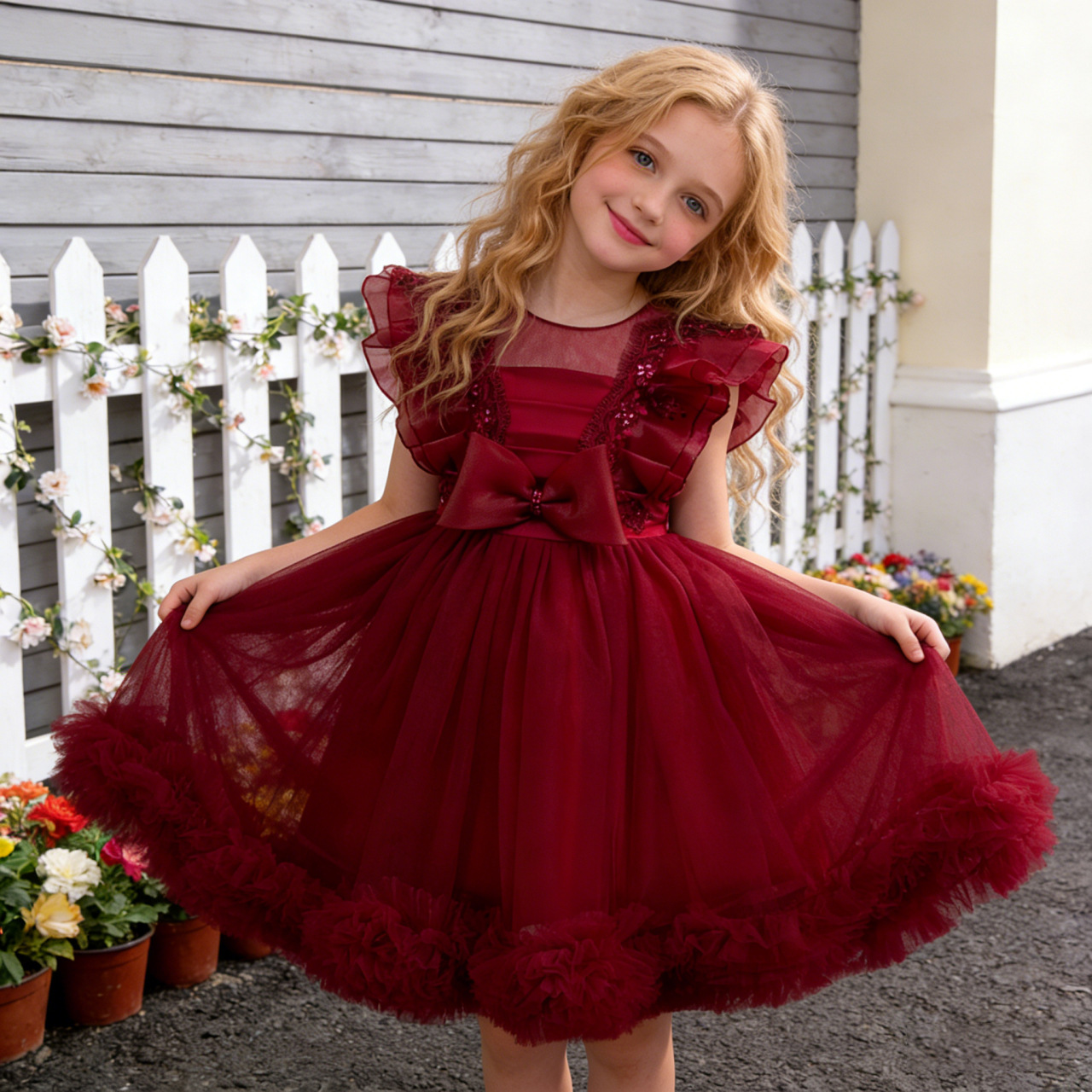 Vestido de niña de flores transfronterizas nuevo vestido de princesa red vestido de niña vestido de boda vestido de piano