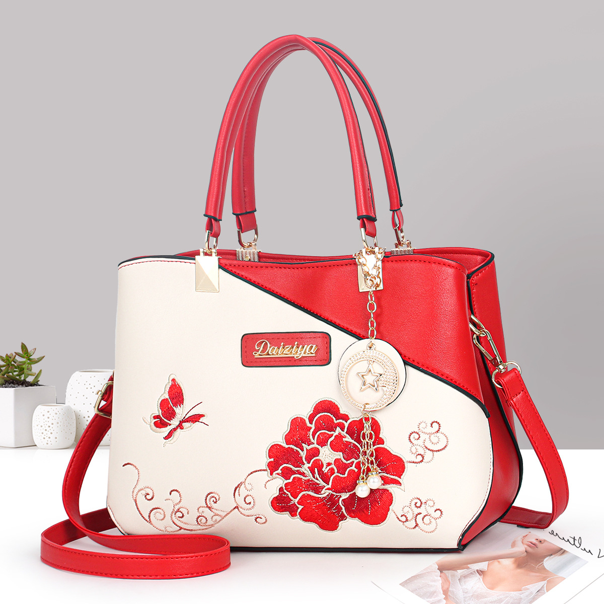 Bolsa de mano de gran capacidad, bolsas de regalo de flores de peonía, bolsas de hombro, bolsas dignas.