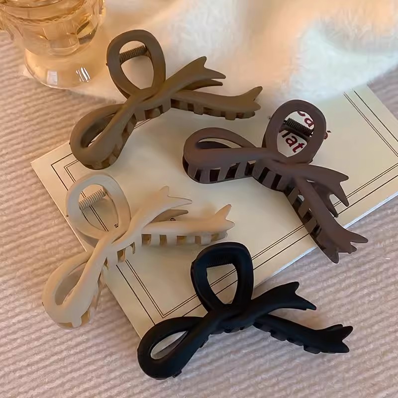 美拉德蝴蝶結抓夾女2024新款高級感髮夾後腦勺發卡大號鯊魚夾髮飾