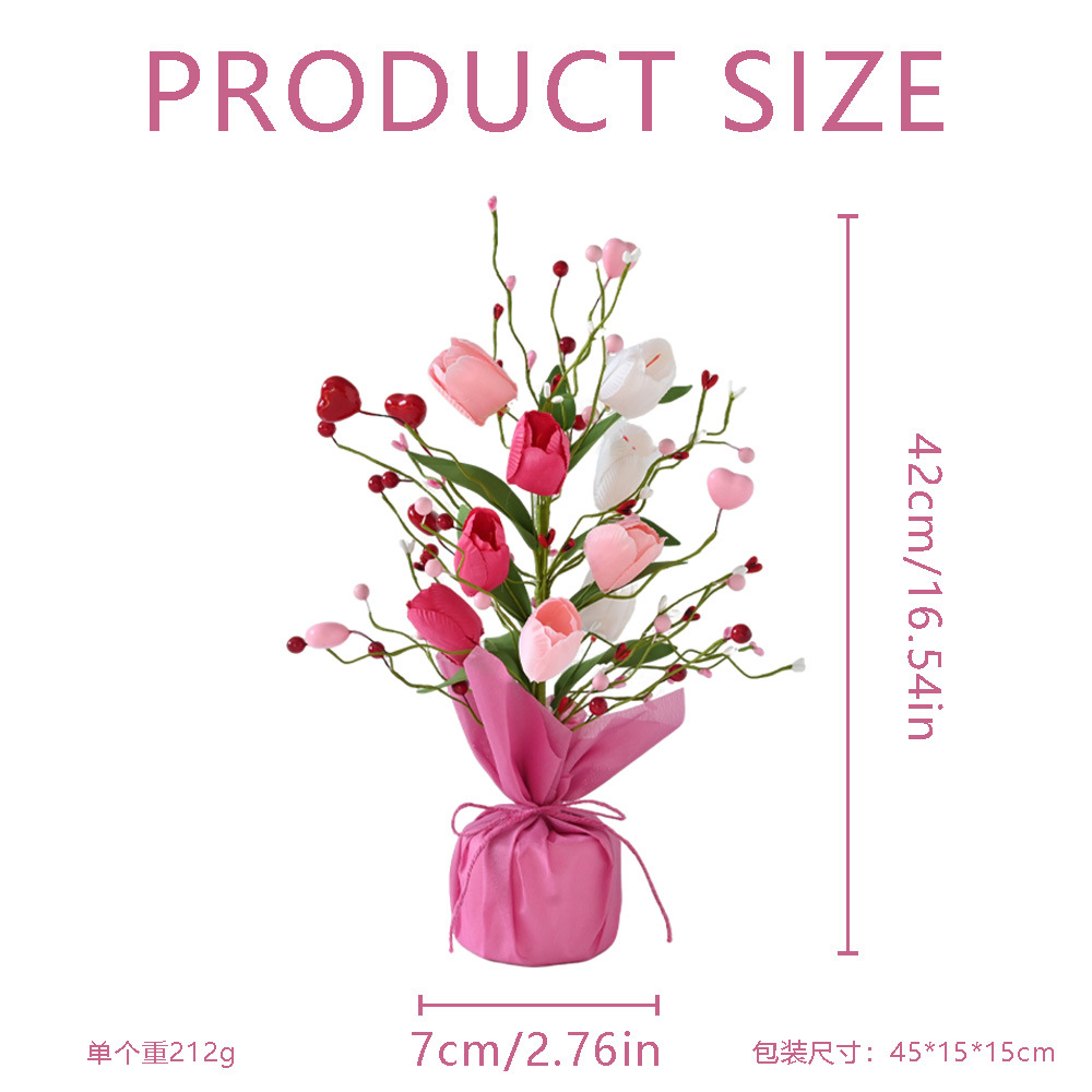 Día de San Valentín simulación de tulipanes amor adornos de bayas mesa de comedor decoración del hogar atmósfera festiva venta caliente transfronteriza