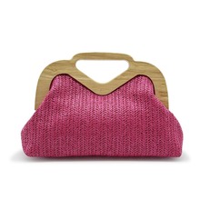 跨境2025夏季主推新品木质晚宴包宴会名媛多色手拿草编时尚女包