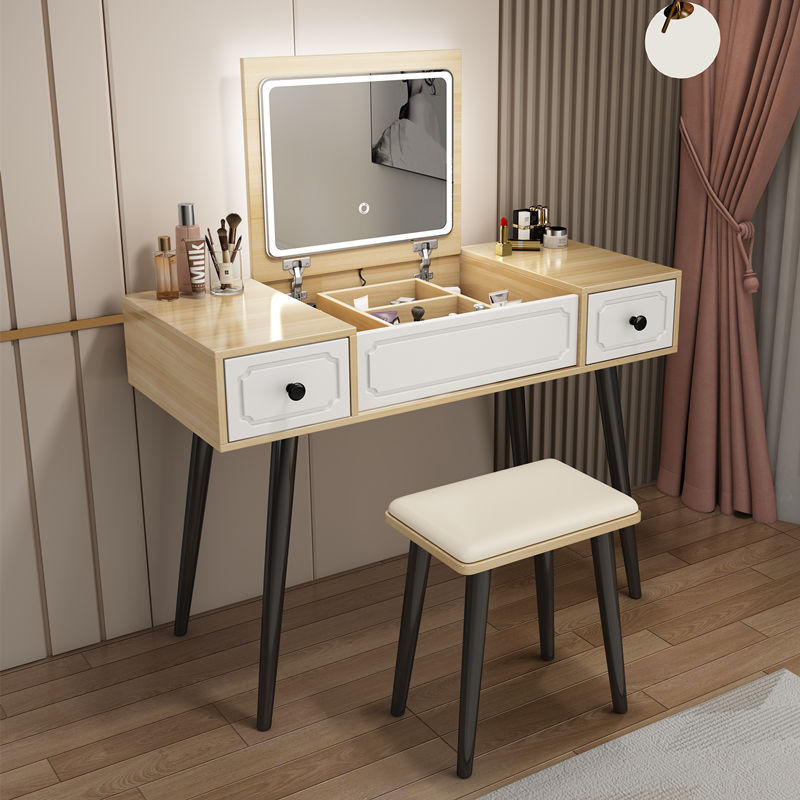 Nórdico blanco red red comedor dormitorio pequeño armario tabla plegable espejo escondido inteligente simple lámpara LED