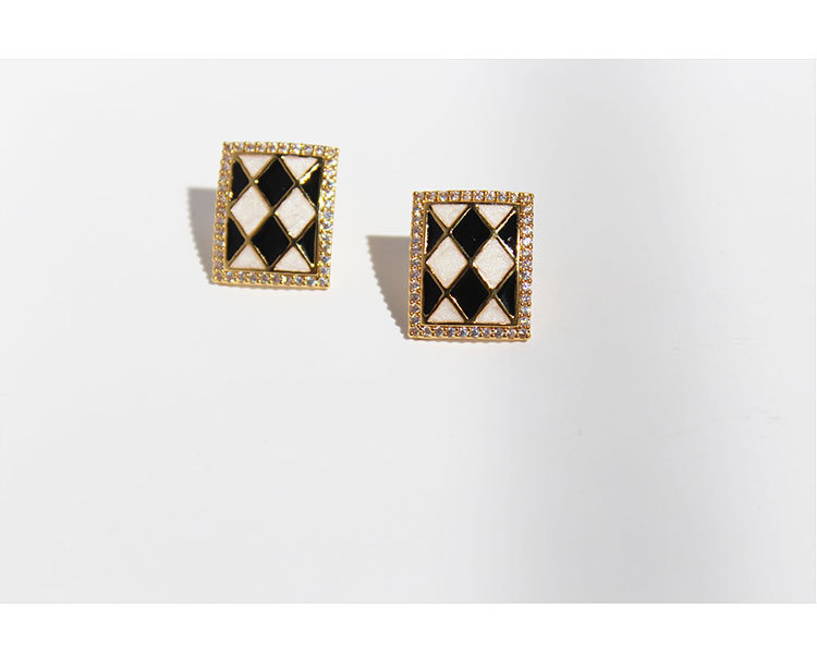Retro Geometric Copper Inlay Zircon Ear Studs 1 Pair