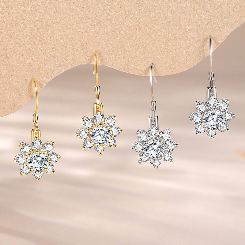 Plata esterlina s925 pendientes populares Corea del Sur copo de nieve pendientes largos elegantes Internet celebridad hielo flor moda completo diamante nuevo