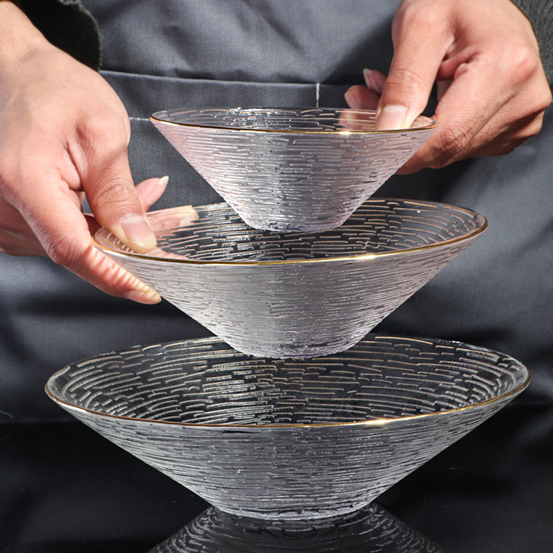 Phnom Penh Bucket Bowl Nordic Crystal Glass Salad Bowl Household Striped Fruit Dessert Bowl Glass Tableware Wholesale