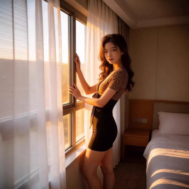 French Retro Leopard Print Color-Block V-Neck Tie Dress for Women, Slim Fit, Sexy Bodycon Mini Dress for Hot Girls