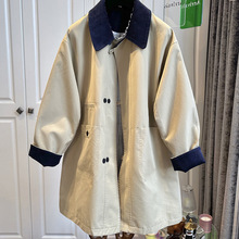 2025早秋新款英伦风撞色翻领中长款风衣女外套宽松休闲气质超好看
