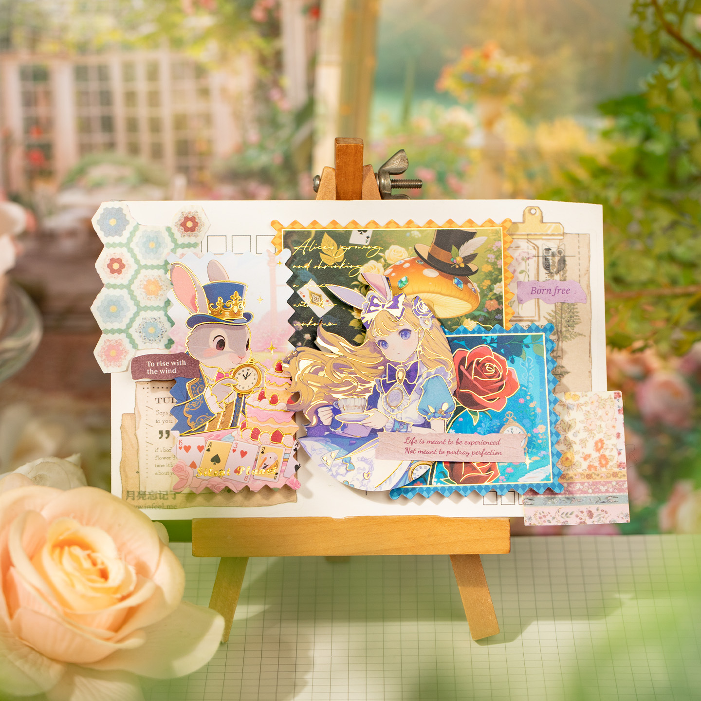 Paquete de pegatinas de sellos de bronceado Yuxian Espejo en el mundo Tema de animación Libro de mano Material Fondo Decoración Papel base