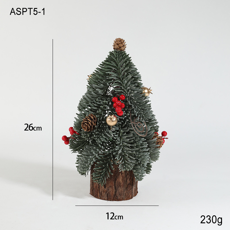 Simulación de plástico verde con nieve mini fruta roja árbol de Navidad decoración de mesa decoración pequeño regalo de Navidad