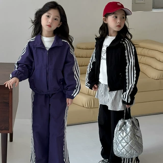 女童蕾丝花边运动套装2026春秋立领拉链外套阔腿裤儿童休闲两件套