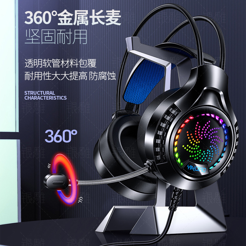 Silver Eagle Q7 Headset Computer Headset with Microphone Glowing 7.1 Channel USB Game Headset Cross-Border Private Model Amazon