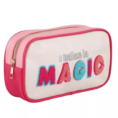 Cross-border PU cosmetic bag, high-quality and simple, lightweight women's home storage bag, short-trip travel embroidery leather bag