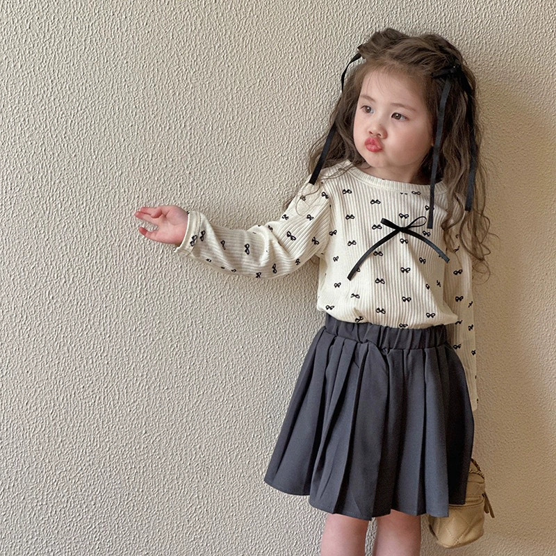 Base body-friendly spring children's autumn long-sleeve with bow girl's, western style, trend of season