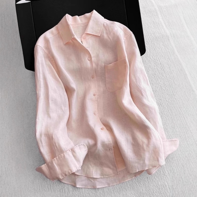 Highly Recommended! Peach Pink Tencel Linen Shirt for Women 2025 Summer Loose Elegant Sun Protection Breathable Shirt