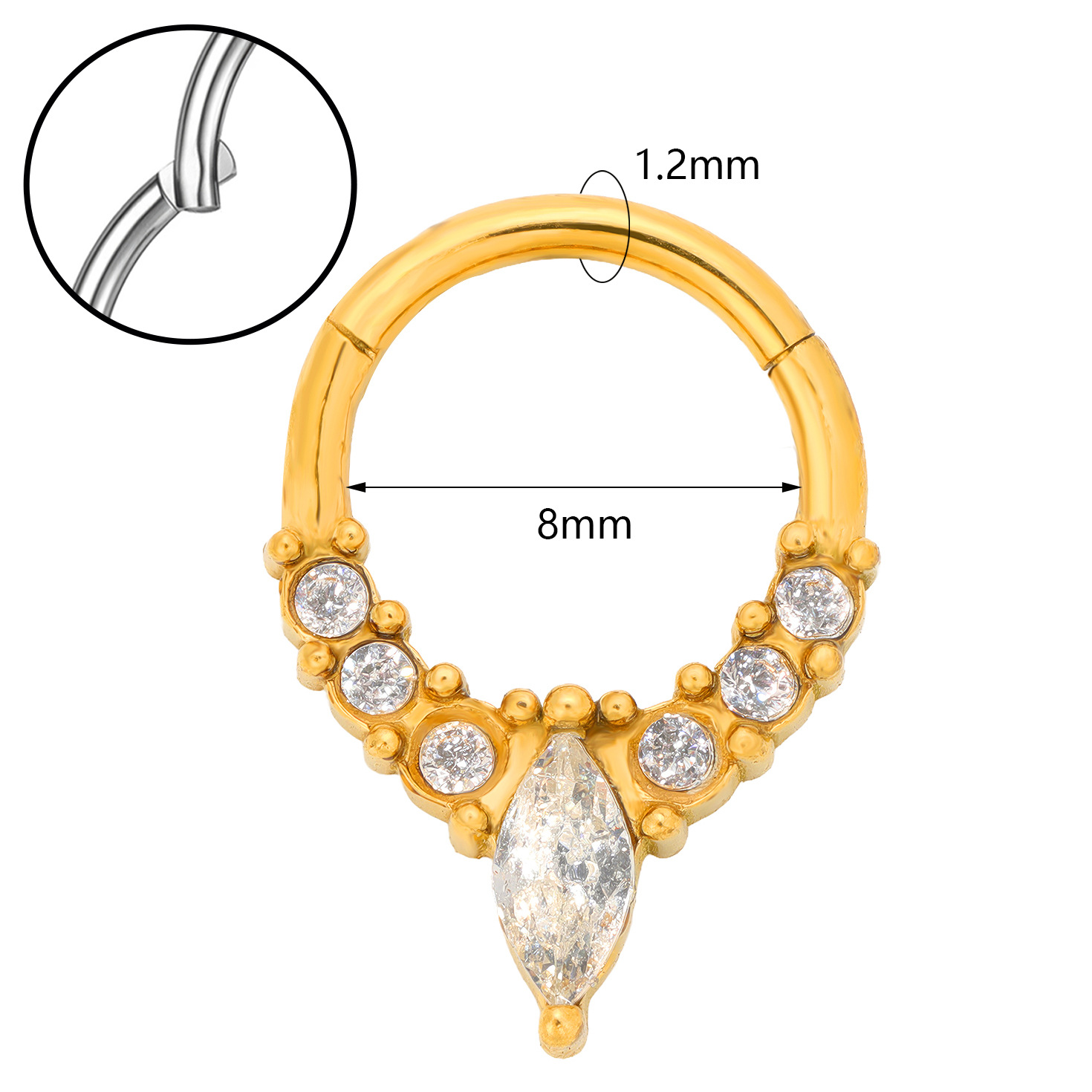 Piercing al naso con perno in acciaio inossidabile 316, con cerniera in titanio, intarsi in oro e argento, per nicchia transfrontaliera_voghion.com