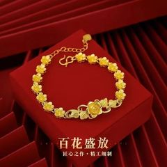 直播爆款跨境货源仿越南沙金色富贵花开镂空手链耐磨损强保色时尚