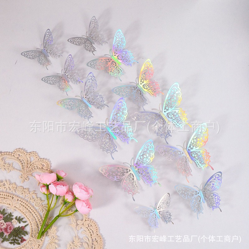 Simulación 3D estereoscópica mariposa pegatinas de pared sala de estar dormitorio decoración de fondo papel pintado decoración del hogar pegatinas creativas al por mayor