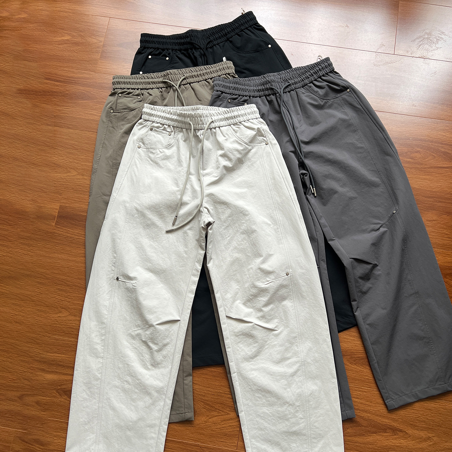 American-Style Casual Versatile Simple Straight-Leg Pants, New Spring Model with Elastic Waistband and Drawstring, Loose Fit Casual Pants for Men and Women