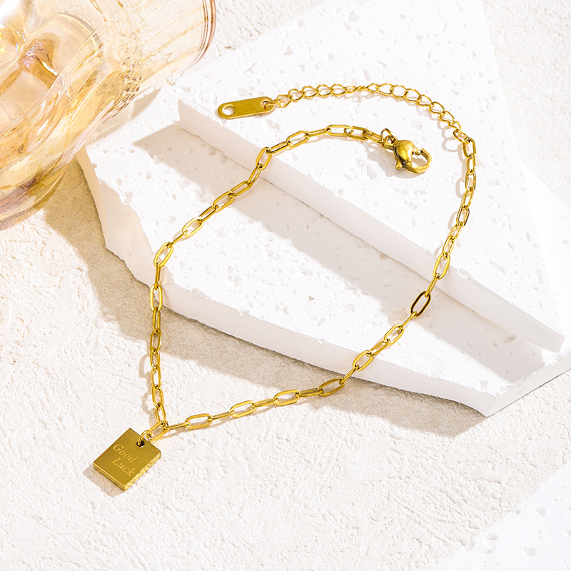 Nuevo tipo de buena suerte letras cuadrada colgante clips ajustable tobillar accesorios personales simples versátiles