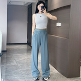 Спортивные легкие и тонкие быстросохнущие штаны для отдыха для йоги, высокая талия, по фигуре, свободный прямой крой